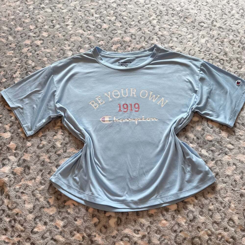 Champion Girls "Be Your Own 1919" Short Sleeve T-Shirt Light Blue XL (14/16)